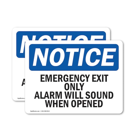 Signmission Exit Sign, Vinyl Decal, 7 in W, 5 in H, Emergency Exit Only Alarm Will Sound When Opened OS-2PACK-NS-D-57-L-11813